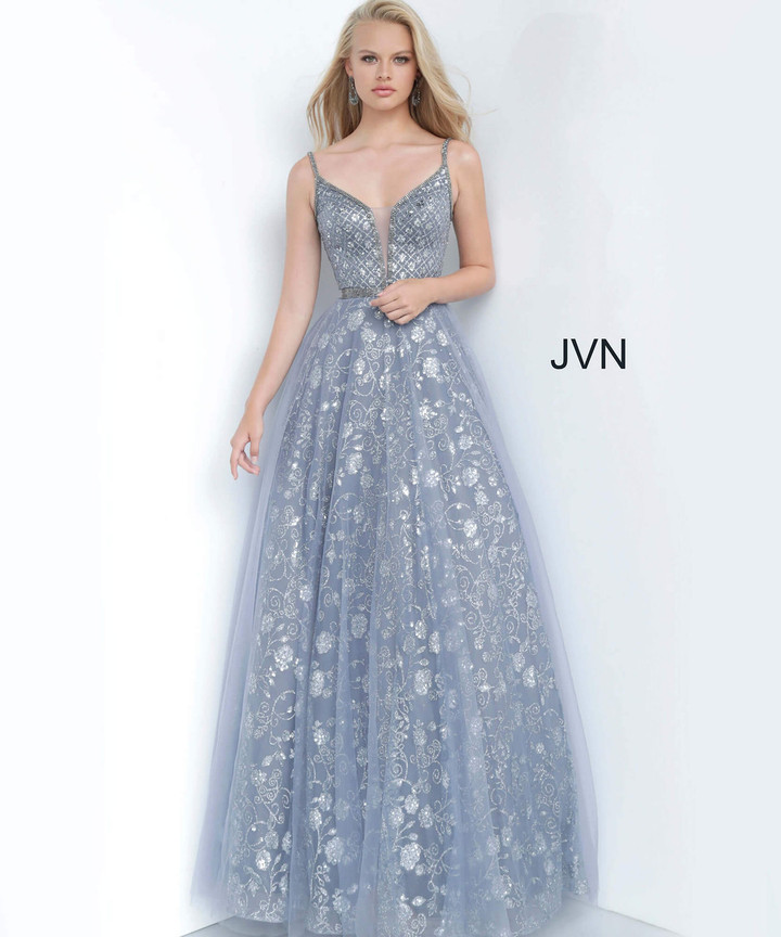 JVN by Jovani JVN4297 Embellished Deep V-Neck Ballgown