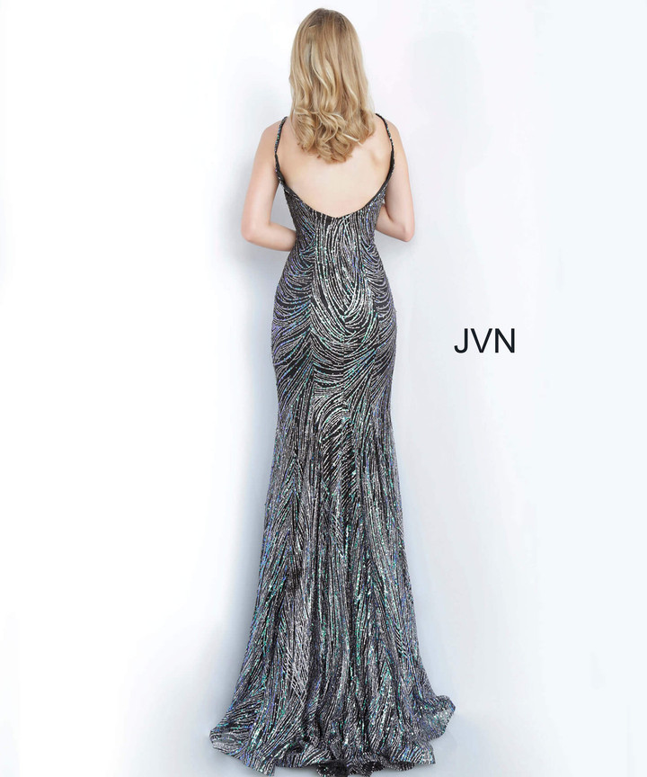 JVN by Jovani JVN02432 Embellished Deep V-Neck Trumpet Dress