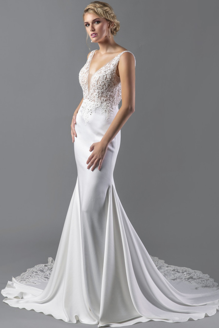 Alina Voce By Jovani AV03586 Plunging Neck Long Bridal Gown