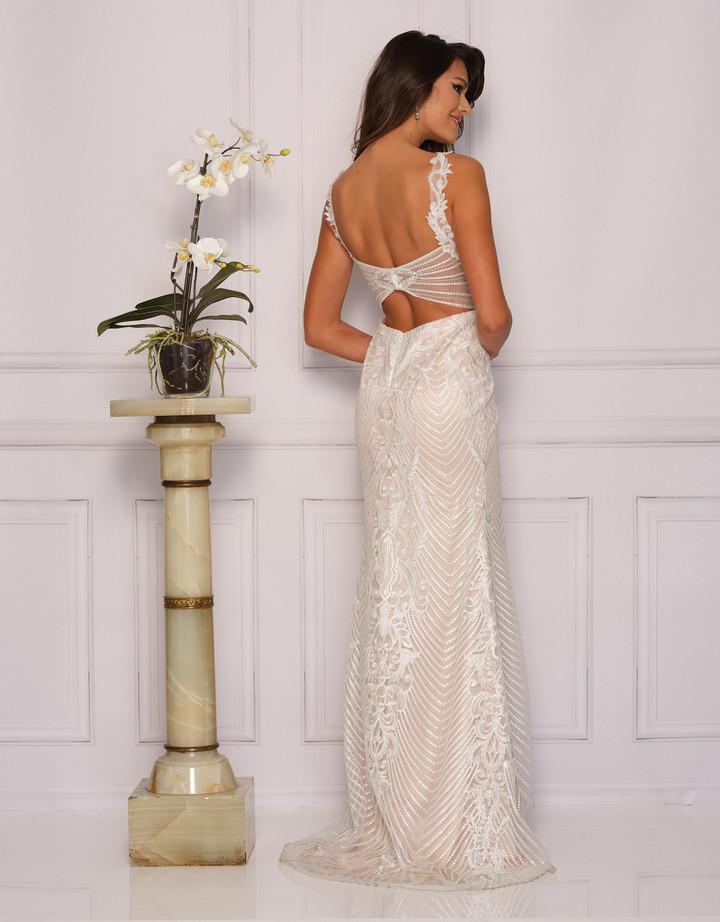 Dave and Johnny 7226 Embellished V-neck Ruffle Bridal Dress