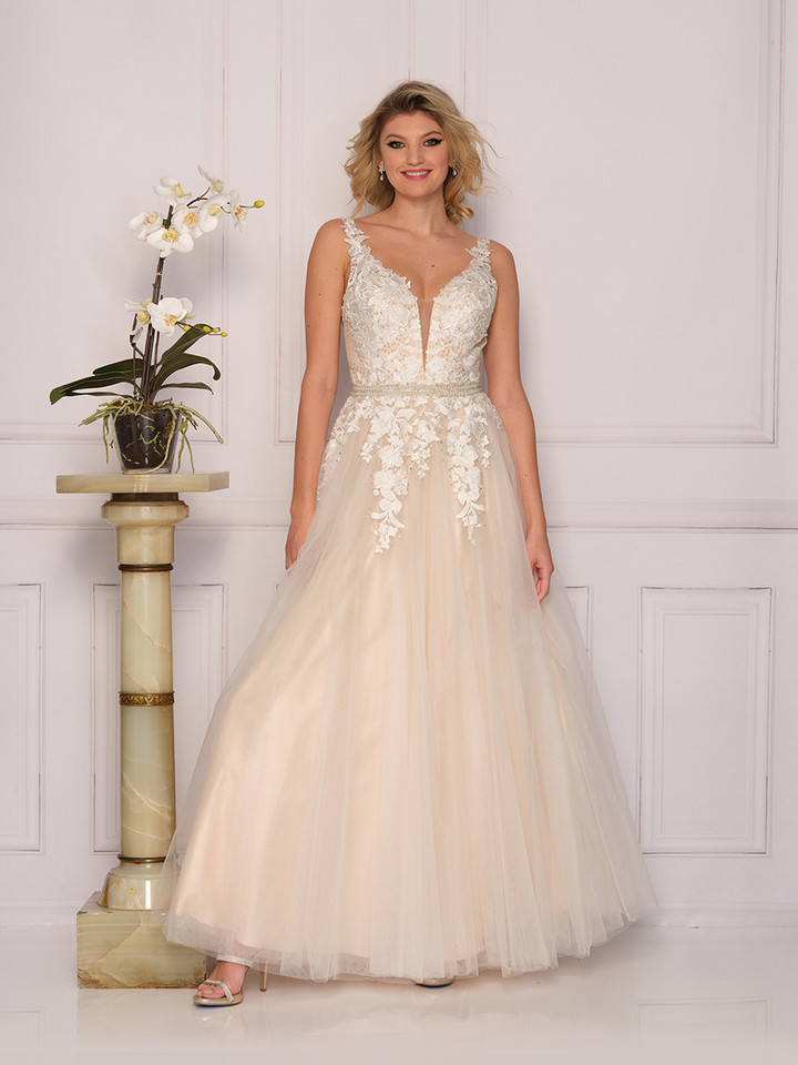 Dave and Johnny 10246 Sheer Sides Floral Bridal Ballgown