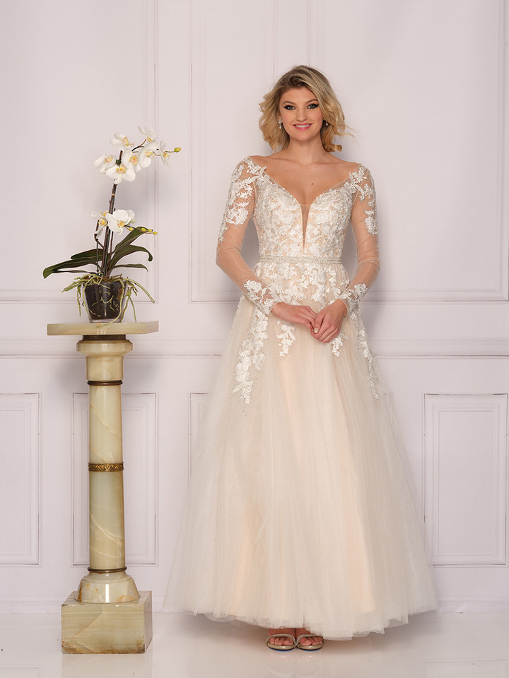 Dave and Johnny 10299 Open Back Illusion Sleeves Bridal Gown