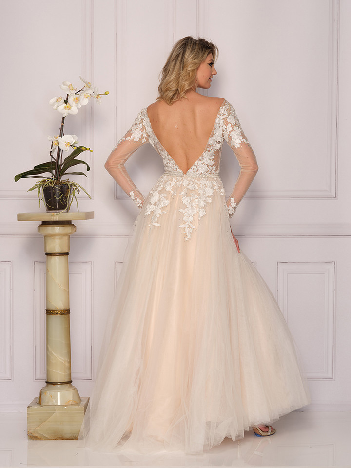 Dave and Johnny 10299 Open Back Illusion Sleeves Bridal Gown