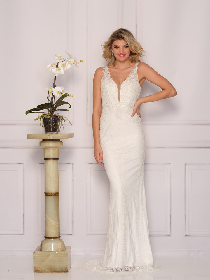Dave and Johnny 10311 Lace Embellished V-Neck Wedding Dress