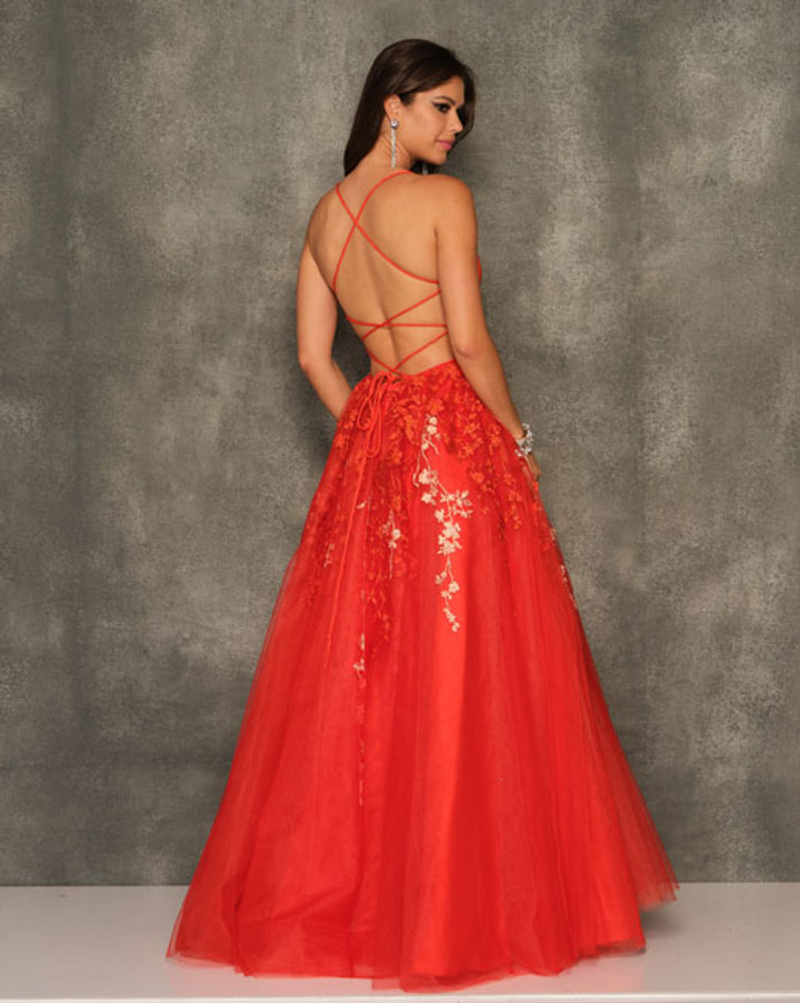 Dave and Johnny 10915 Plunging Neckline Floral Prom Dress
