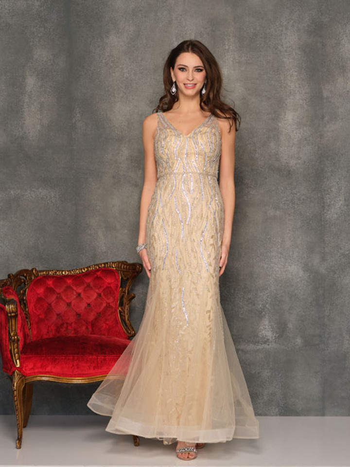 Dave and Johnny 10695 Gold Prom Dress