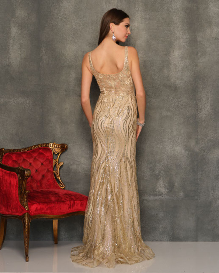 Dave and Johnny 10841 Gold Prom Dress