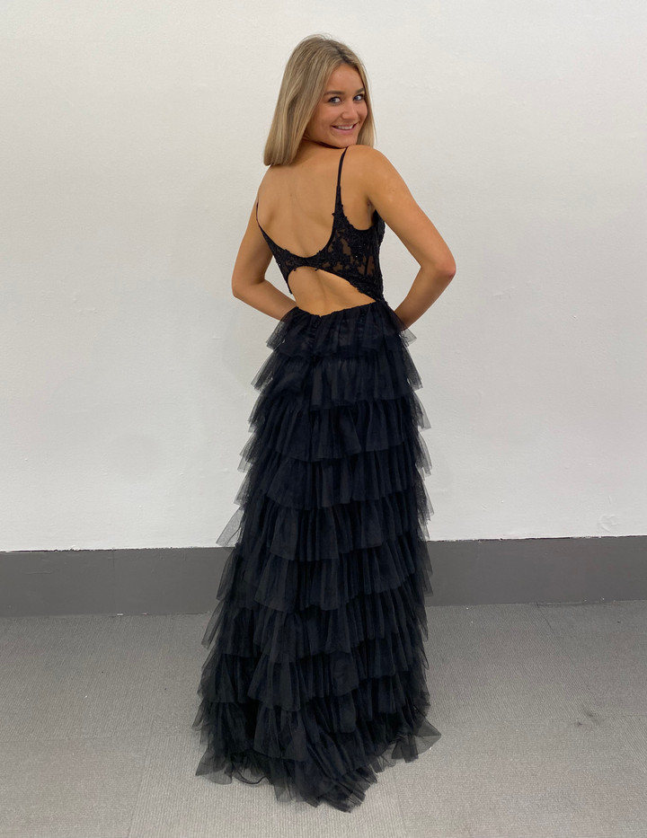 Dave and Johnny 11148 Tiered Ruffle Sleeveless Prom Dress