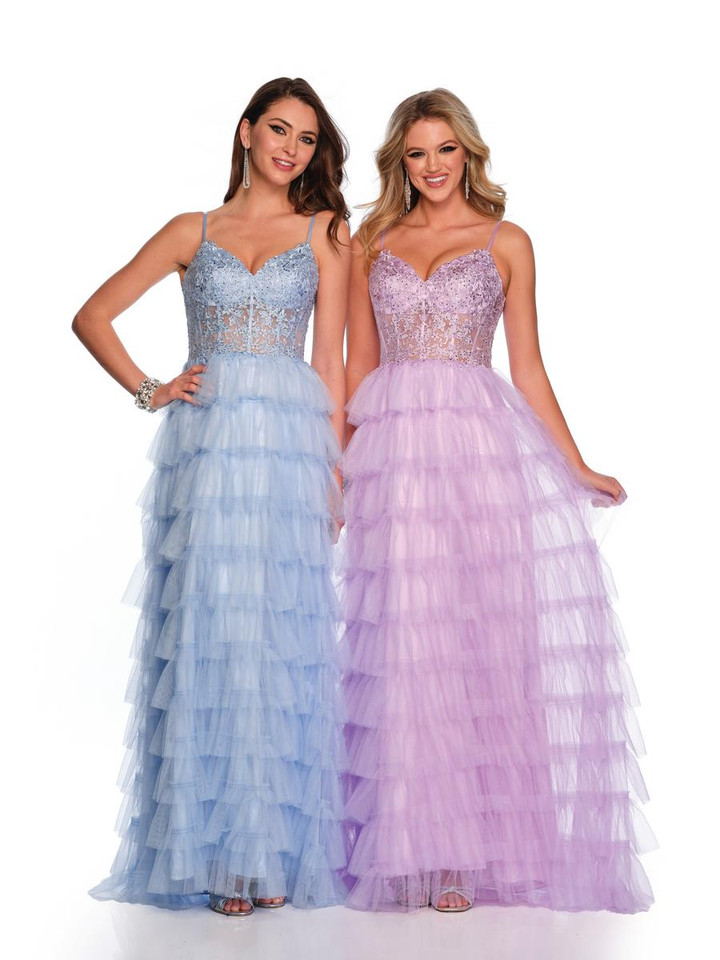 Dave and Johnny 11148 Tiered Ruffle Sleeveless Prom Dress