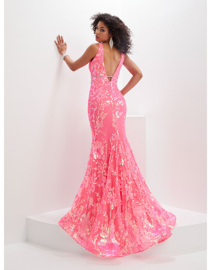House of Wu 14124 Neon Sequin High Slit Long Panoply Gown