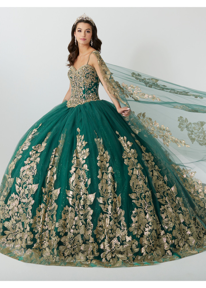 House of Wu 56468C Beaded Cape Sleeve Sweetheart Fiesta Gown