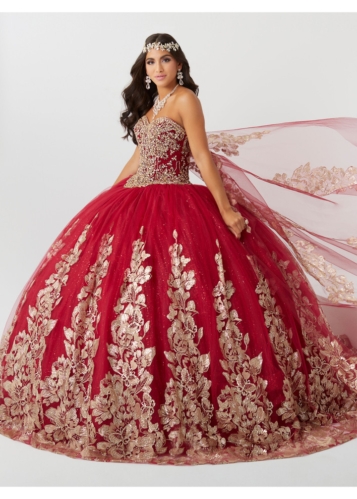 House of Wu 56468C Beaded Cape Sleeve Sweetheart Fiesta Gown