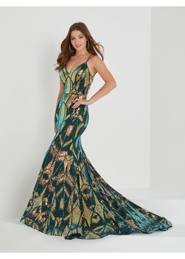House of Wu 16019 Sequin Pattern V-neck Tiffany Designs Gown
