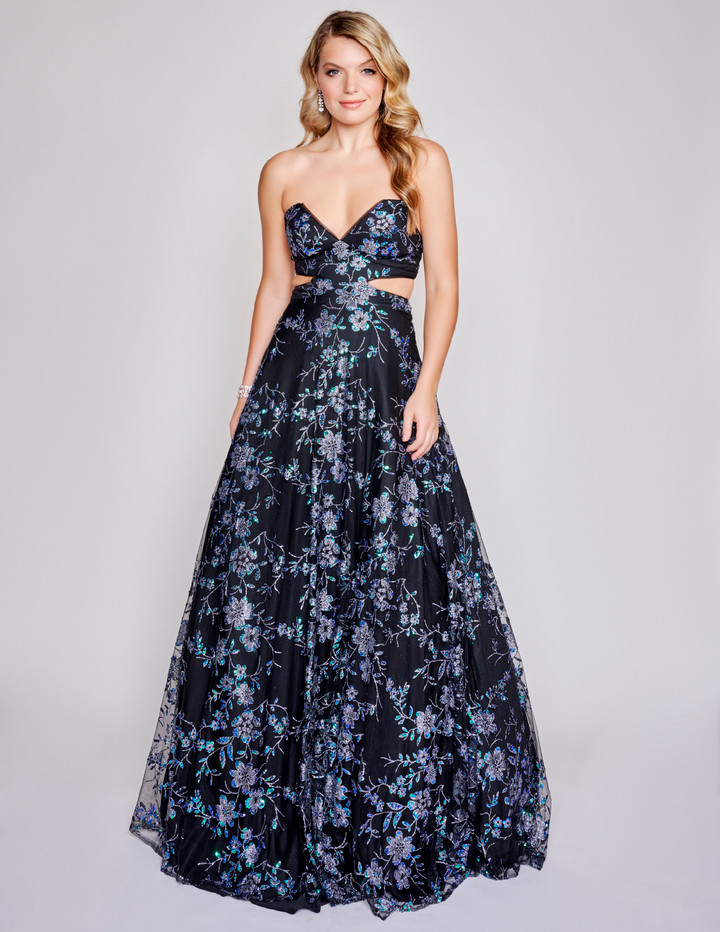 Nina Canacci 1541 Strapless Embellished Print Prom Dress