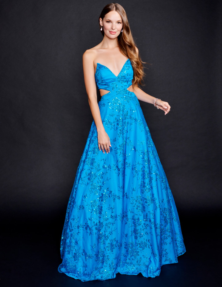 Nina Canacci 1541 Strapless Embellished Print Prom Dress