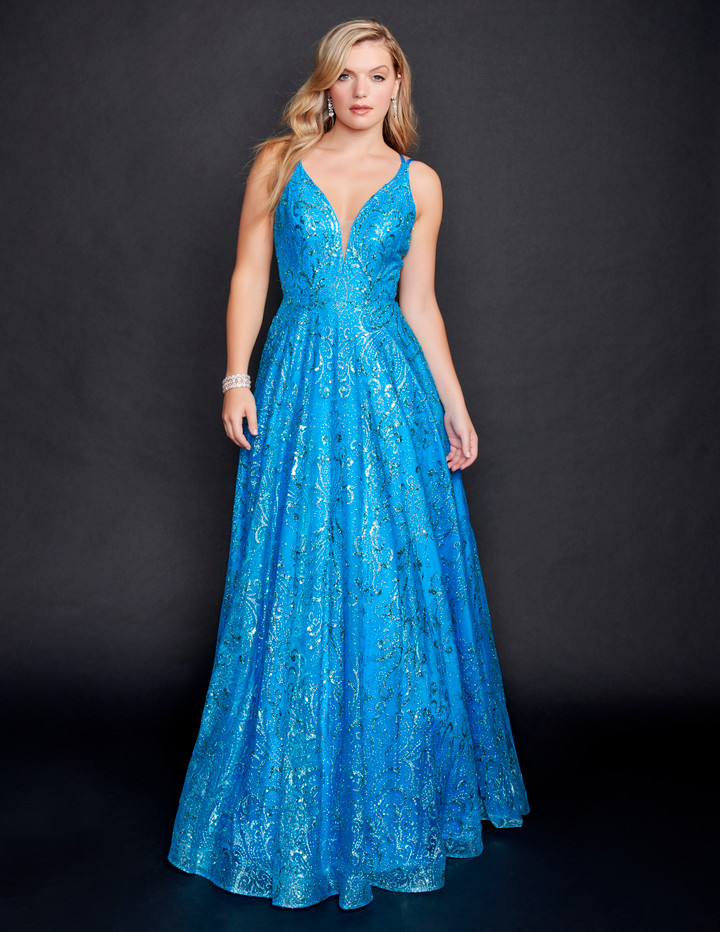 Nina Canacci 4301 Sleeveless V-neck Sparkle Long Prom Dress