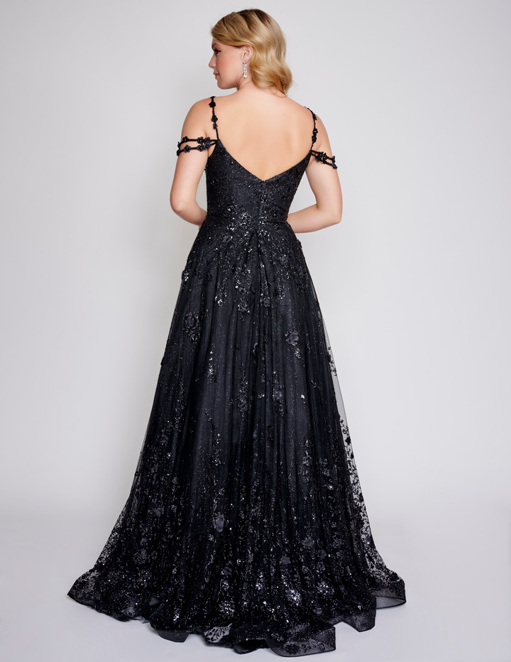 Nina Canacci 4305 Floral Straps Cold Shoulder Prom Dress