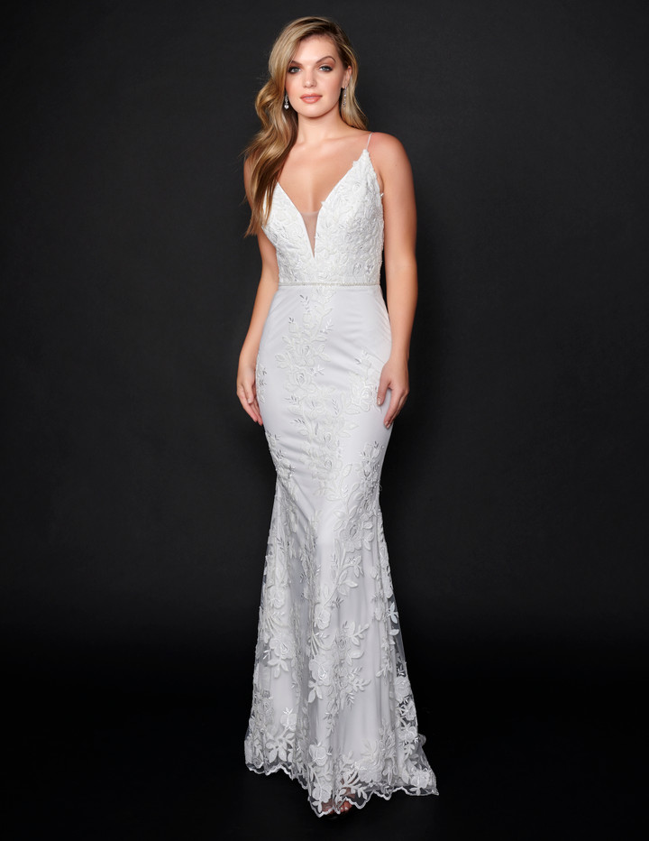 Nina Canacci 2240 V-Neck Embroidered Fitted Prom Dress