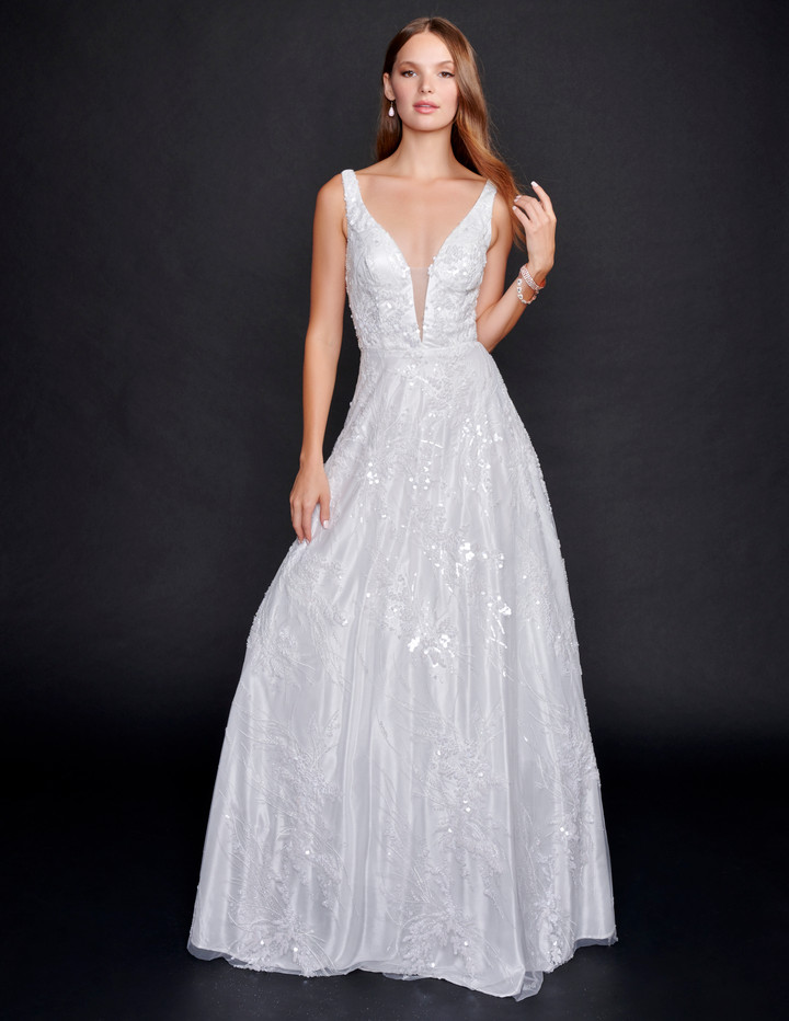 Nina Canacci 6584 Sleeveless Plunging V-neck Wedding Dress