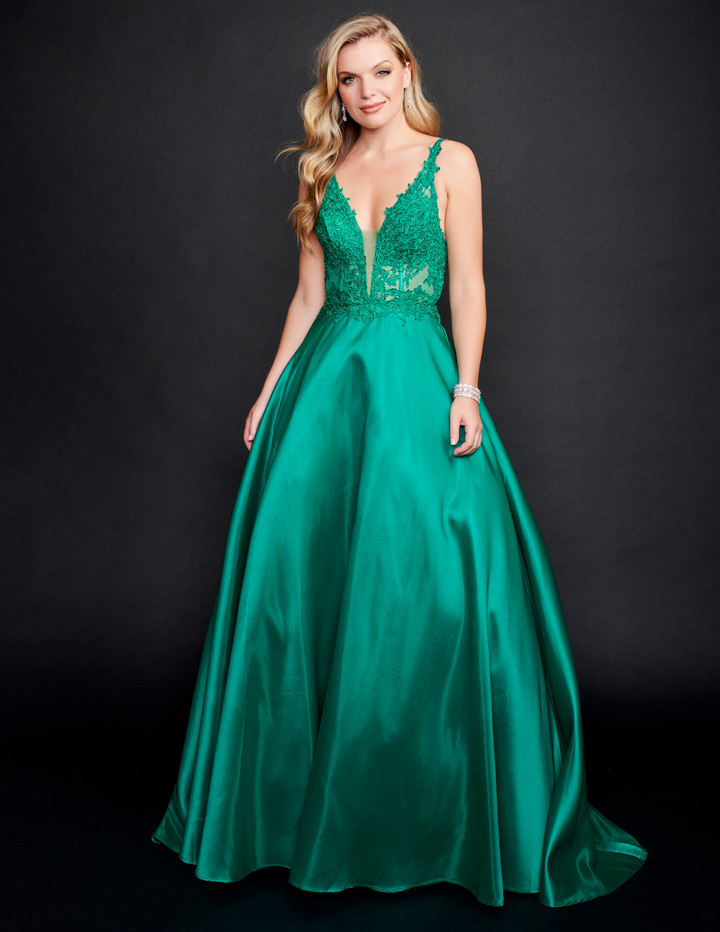 Nina Canacci 3213 Double Straps Sheer Lace Top Wedding Dress