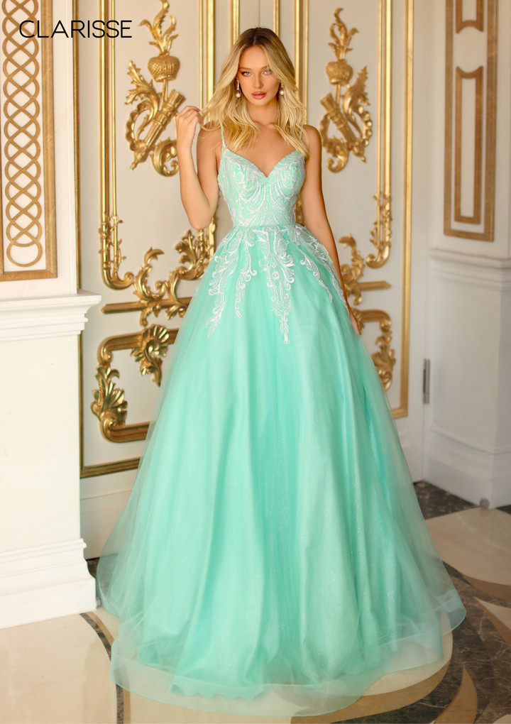 Clarisse 810600 Off Shoulder V-neck Fitted Long Prom Gown