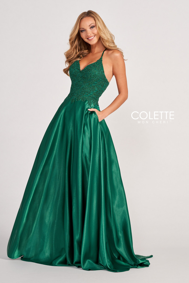 Colette by Daphne CL2033 Novelty Satin Lace Prom Dress