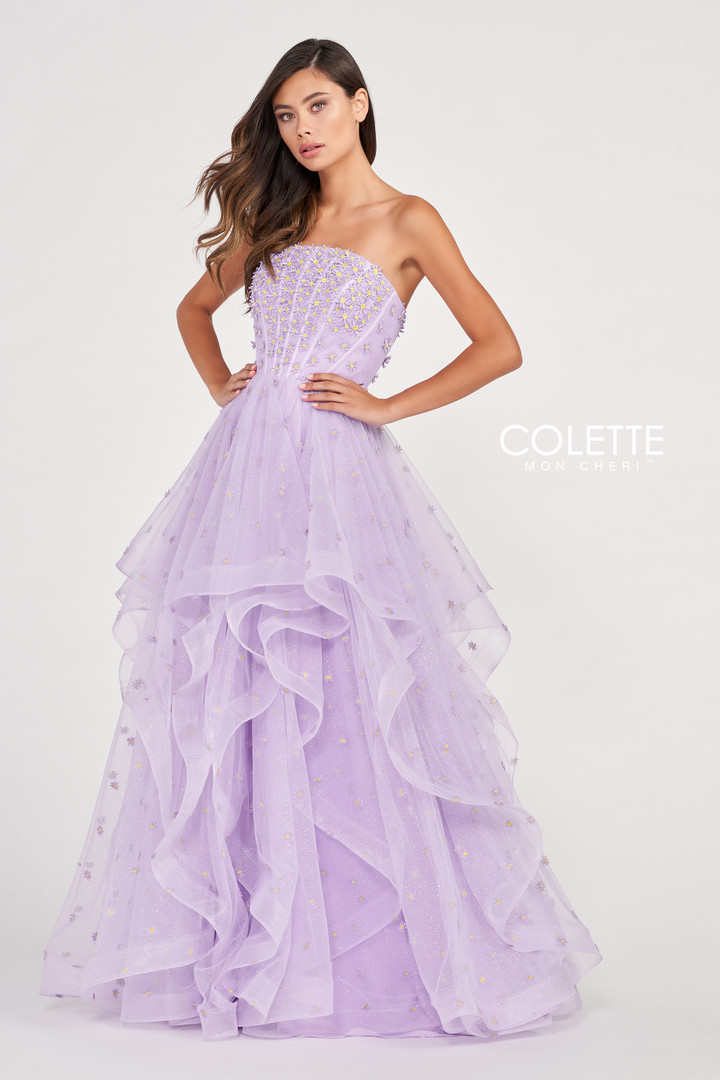 Colette by Daphne CL2055 Glitter Tulle Long Prom Dress