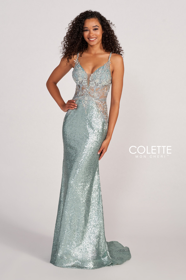 Colette by Daphne CL2061 Stretch Sequin Long Prom Dress
