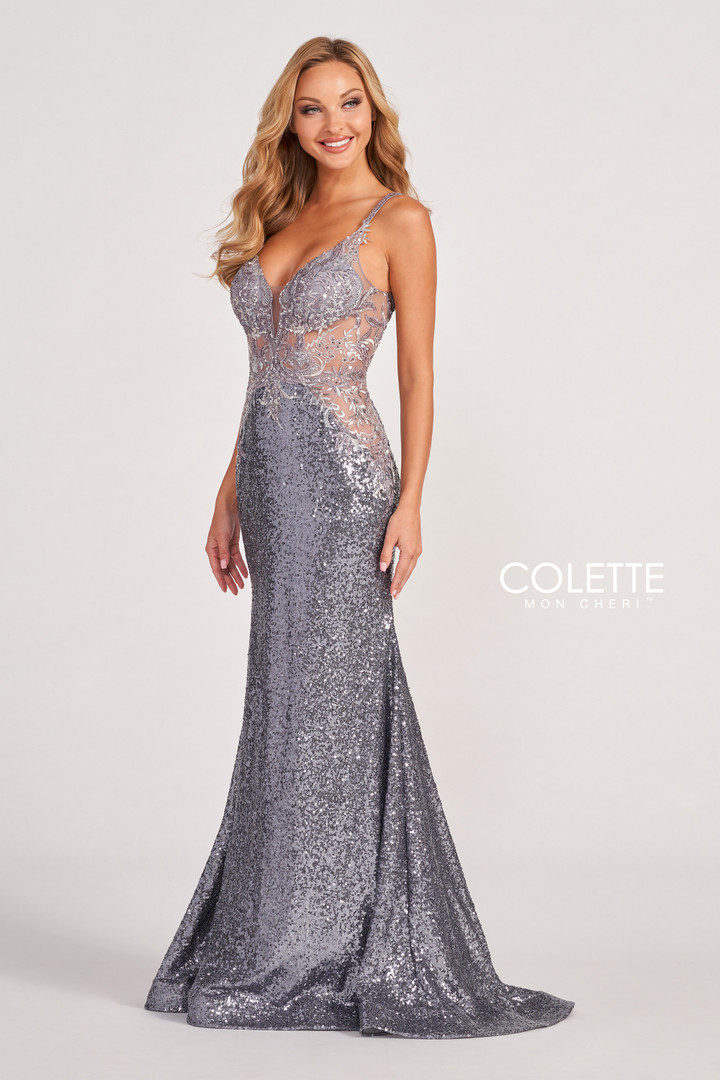 Colette by Daphne CL2061 Stretch Sequin Long Prom Dress