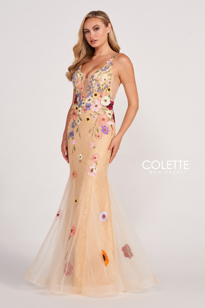 Colette by Daphne CL2085 Tulle Flower Appliques Dress