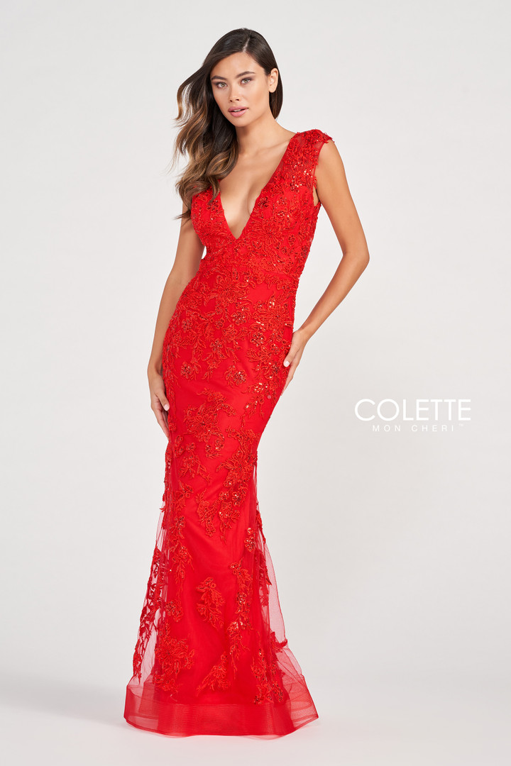 Colette by Daphne CL2096 Tulle Lace Feathers Prom Dress
