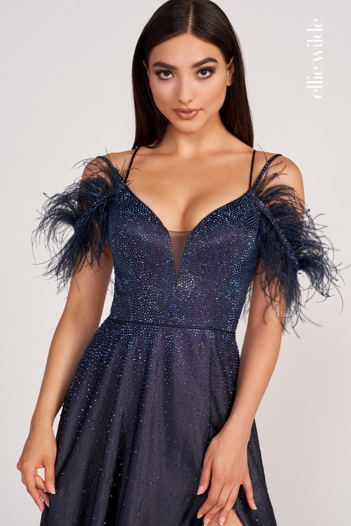 Ellie Wilde by Mon Cheri EW34131 Novelty Satin Feather Dress