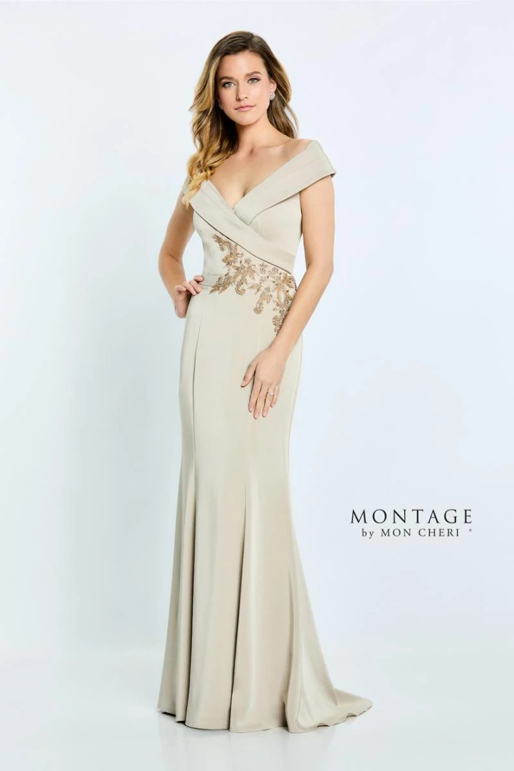 Montage by Mon Cheri M502 Stretch Crepe Low V-neck Dress