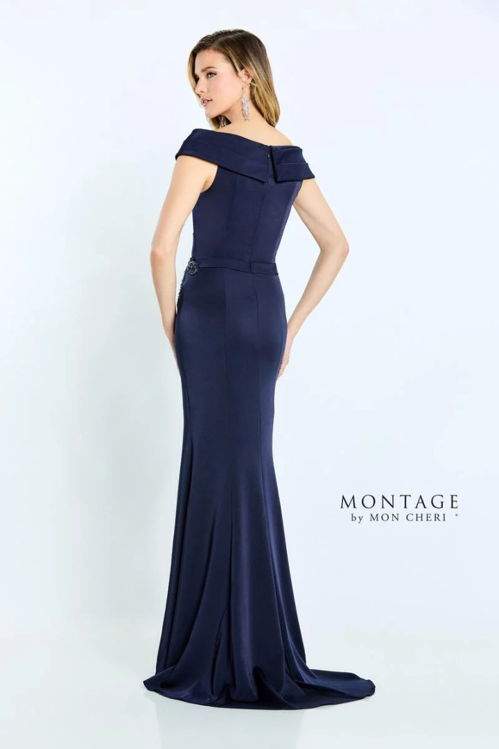 Montage by Mon Cheri M502 Stretch Crepe Low V-neck Dress