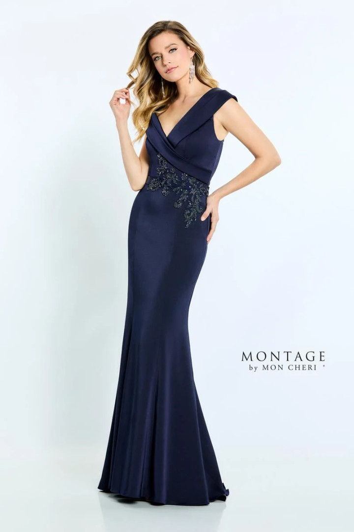 Montage by Mon Cheri M502 Stretch Crepe Low V-neck Dress