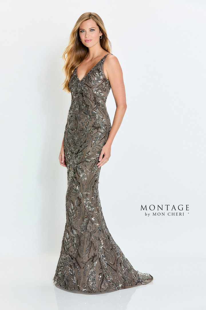 Montage by Mon Cheri M531 Stretch Mesh Beading Sequins Dress