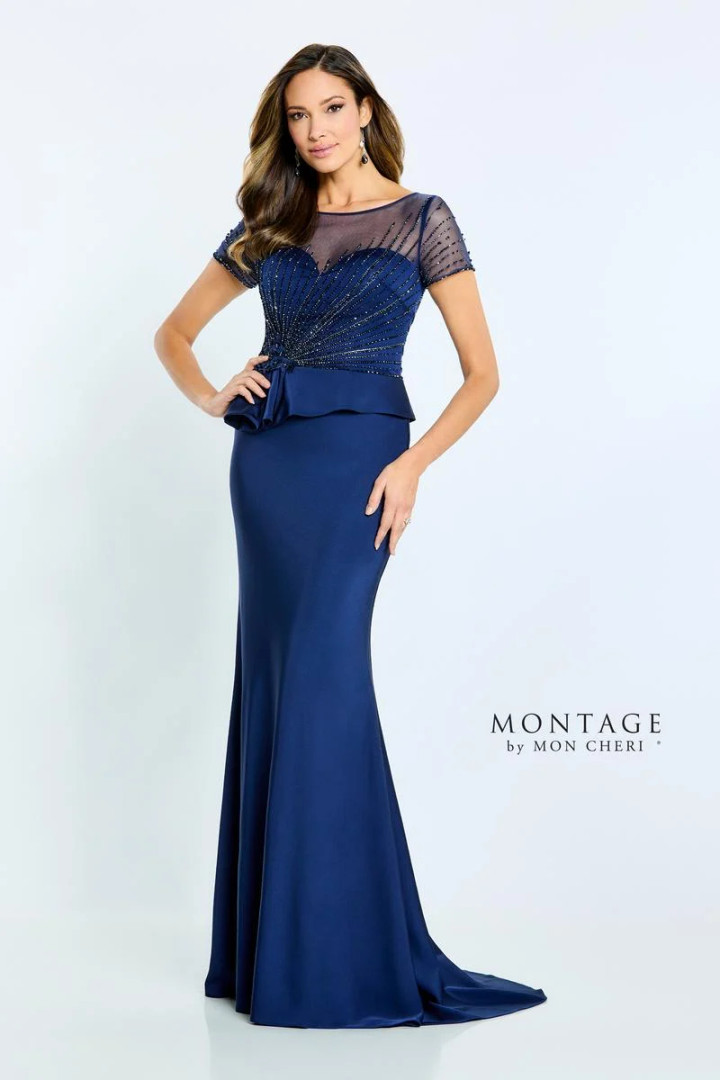 Montage by Mon Cheri M500 Tulle Crepe Short Sleeves Dress