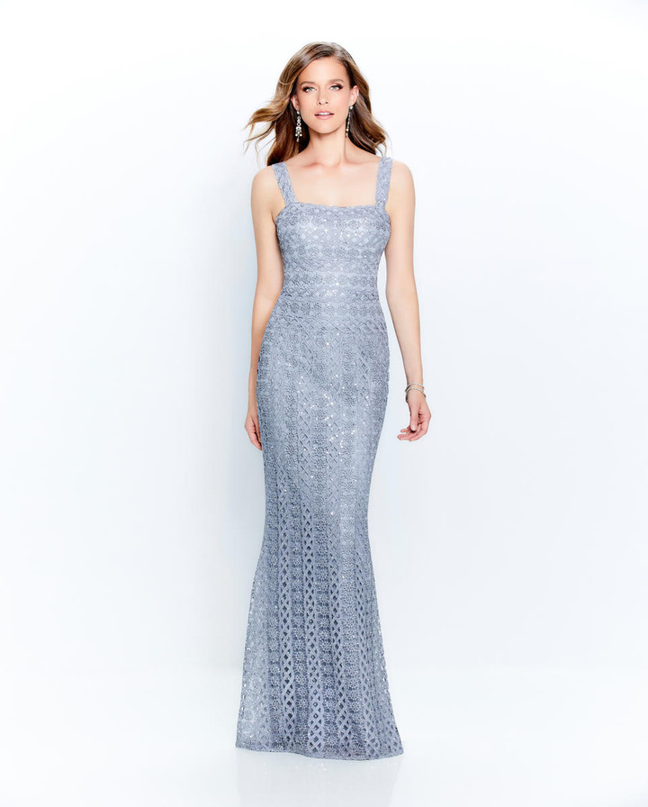 Montage by Mon Cheri 120916 Metallic Lace Sequin Long Dress