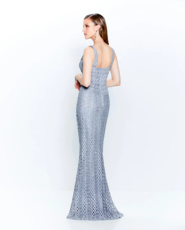 Montage by Mon Cheri 120916 Metallic Lace Sequin Long Dress