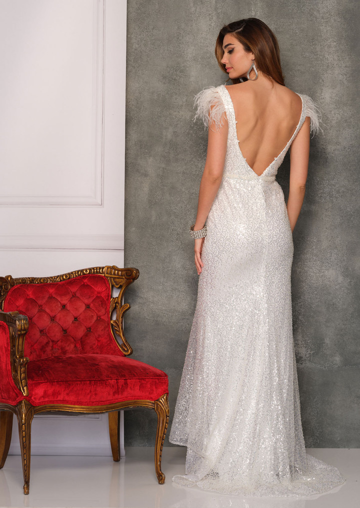 Dave and Johnny 10753 Illusion V-neck Slim-fit Bridal Gown