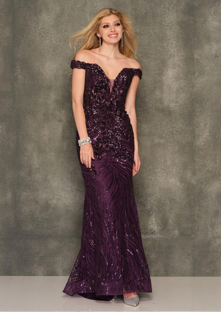 Dave and Johnny 11002 Off Shoulder Deep V-neck Prom Dress