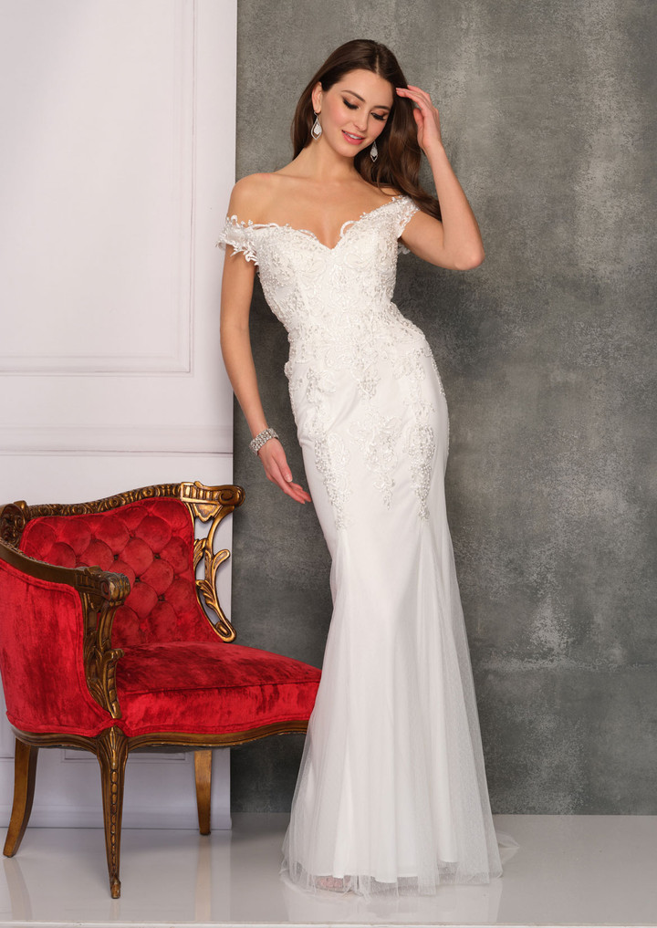Dave and Johnny 10683 V-Neck Off Shoulder Long Bridal Gown