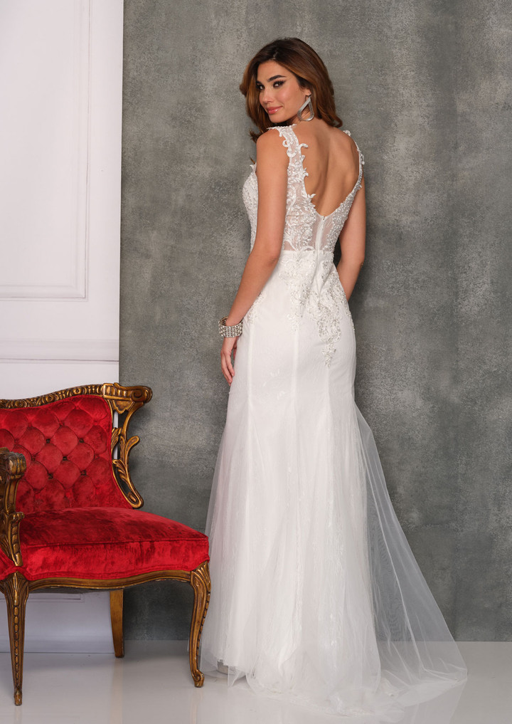 Dave and Johnny 10685 V-Neck Sleeveless Long Bridal Gown