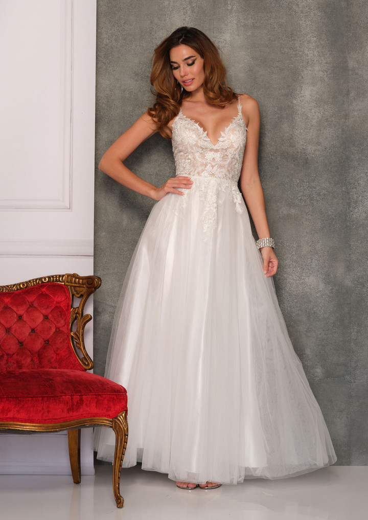 Dave and Johnny 10700 V-Neck Sleeveless Long Bridal Gown