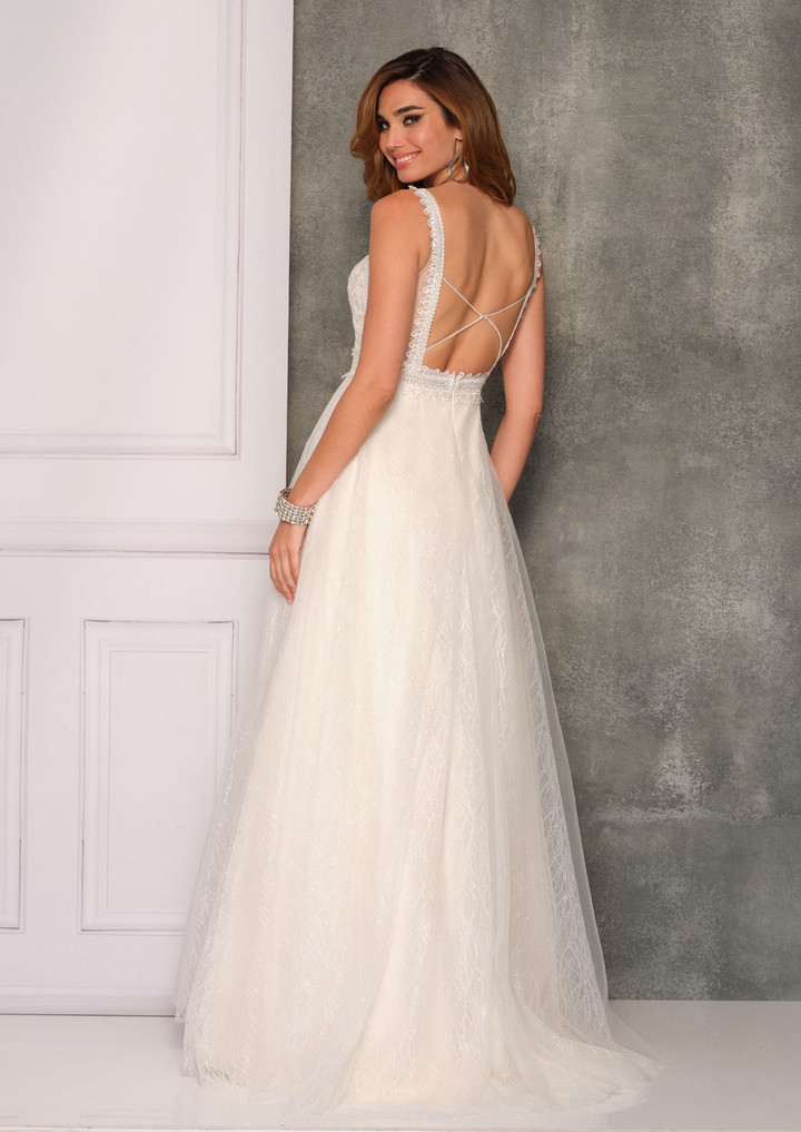 Dave and Johnny 10728 V-Neck Sleeveless Long Bridal Gown