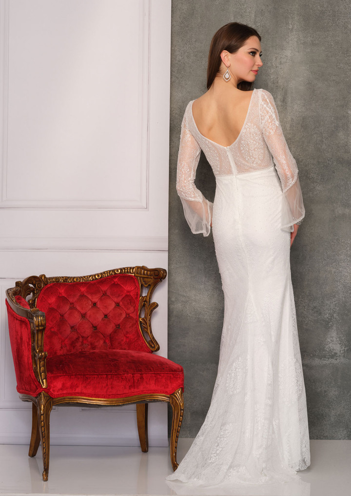 Dave and Johnny 10772 Beaded Lace Long Sleeves Bridal Gown
