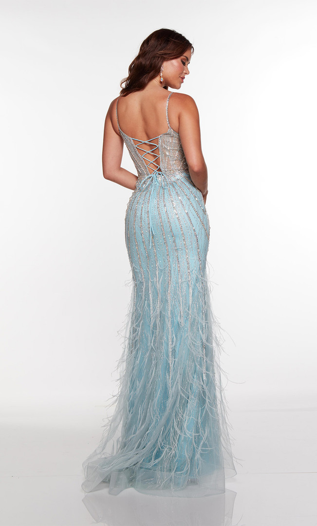 Alyce Paris 61408 Tulle Plunging Neck Feathers Prom Dress