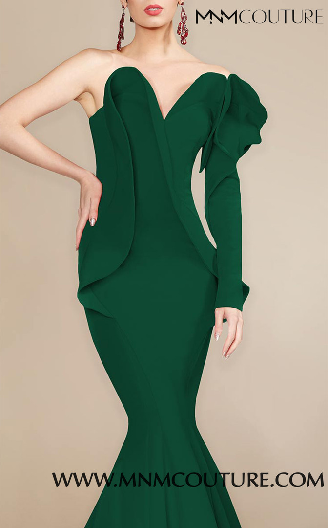 MNM Couture 2327 Sweetheart Neck One Long Sleeve Long Dress