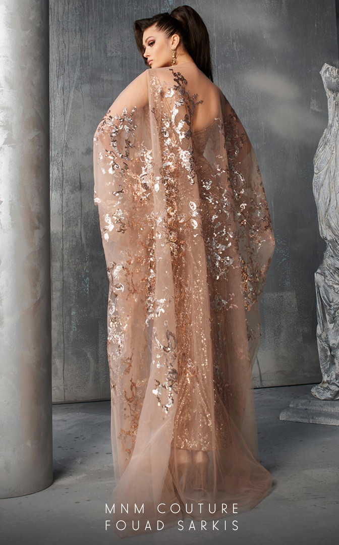 MNM Couture 2638 Sleeveless Sequin Plunging Neck Beads Dress