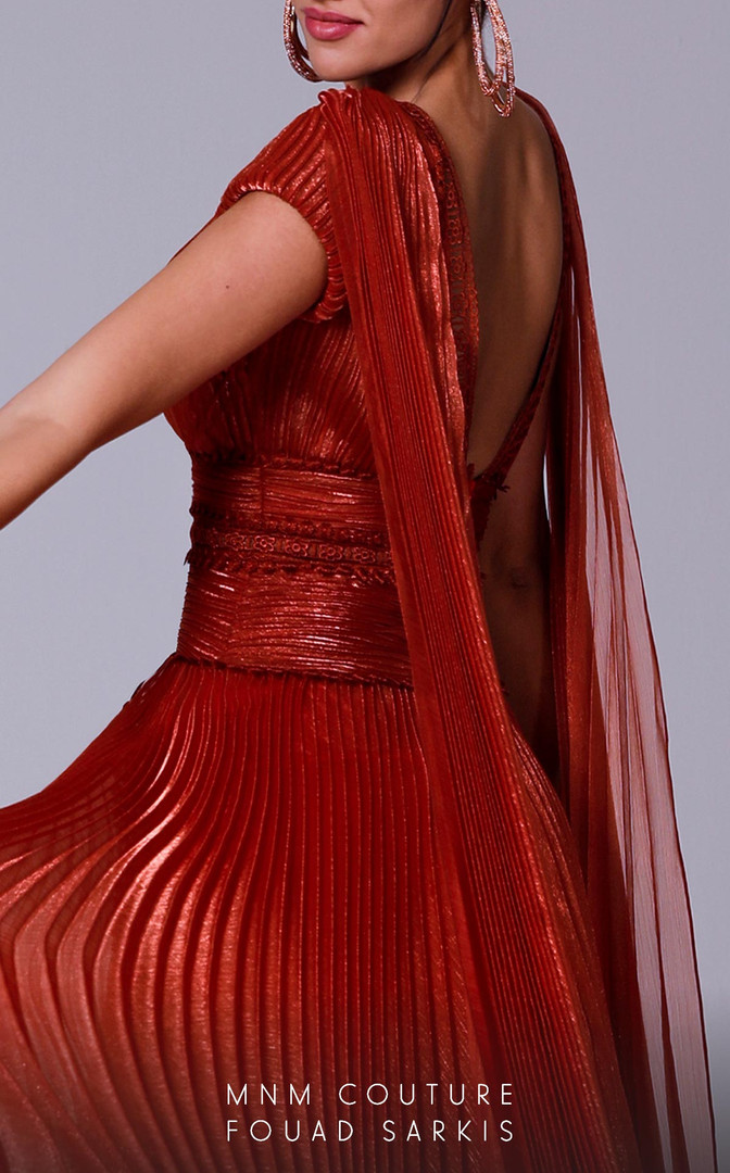 MNM Couture 2704 Organza Cap Sleeves Plunging Neck Dress